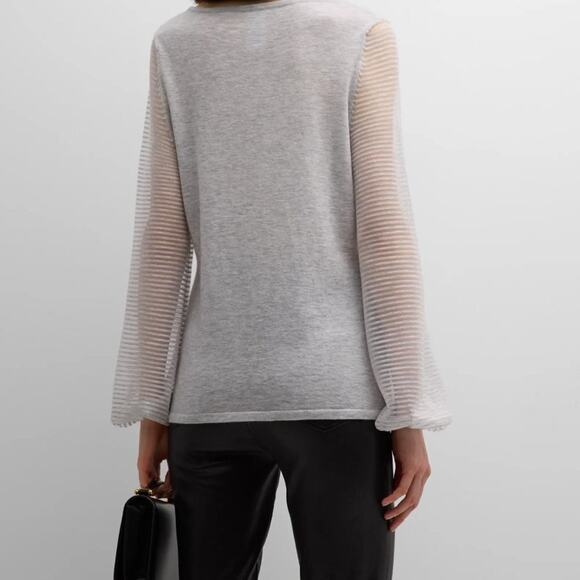 Neiman Marcus Cashmere Collection Sweater with Sheer Ottoman Sleeves Size Large - Picture 12 of 14